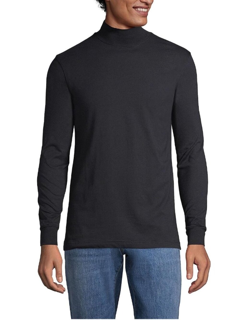2/$30 Lands' End Super-T Black Mock Neck Long Sleeve T-Shirt Medium #A4269